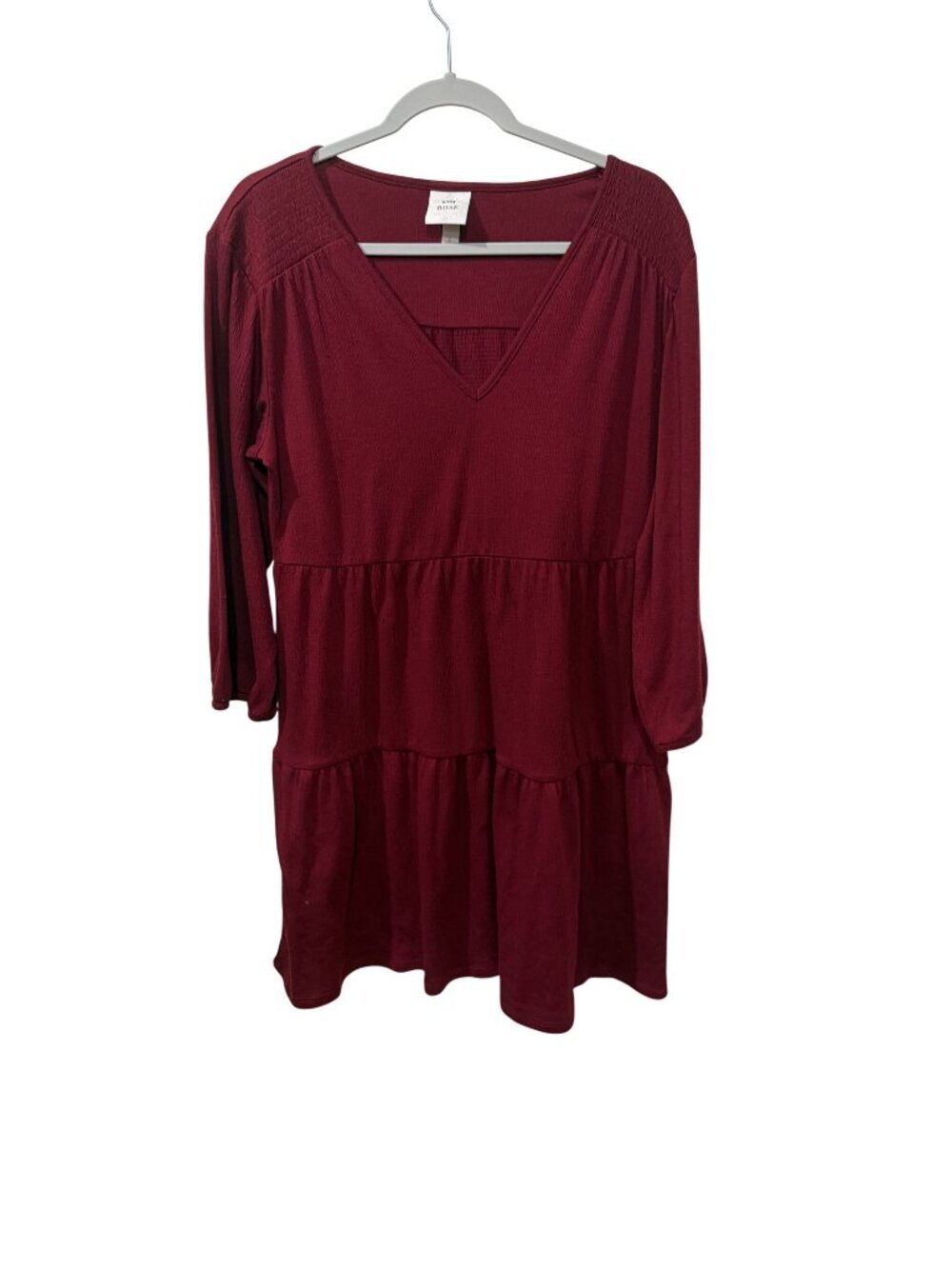 Knox Rose Burgundy Tiered V-Neck Long-Sleeve Dress Womens Size L